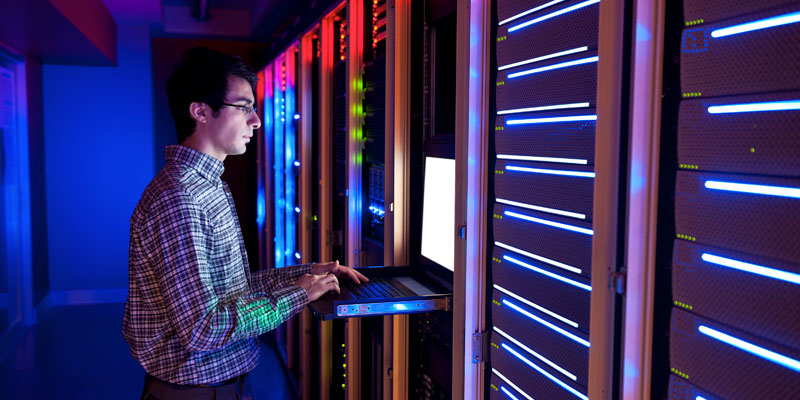 Man working at server rack