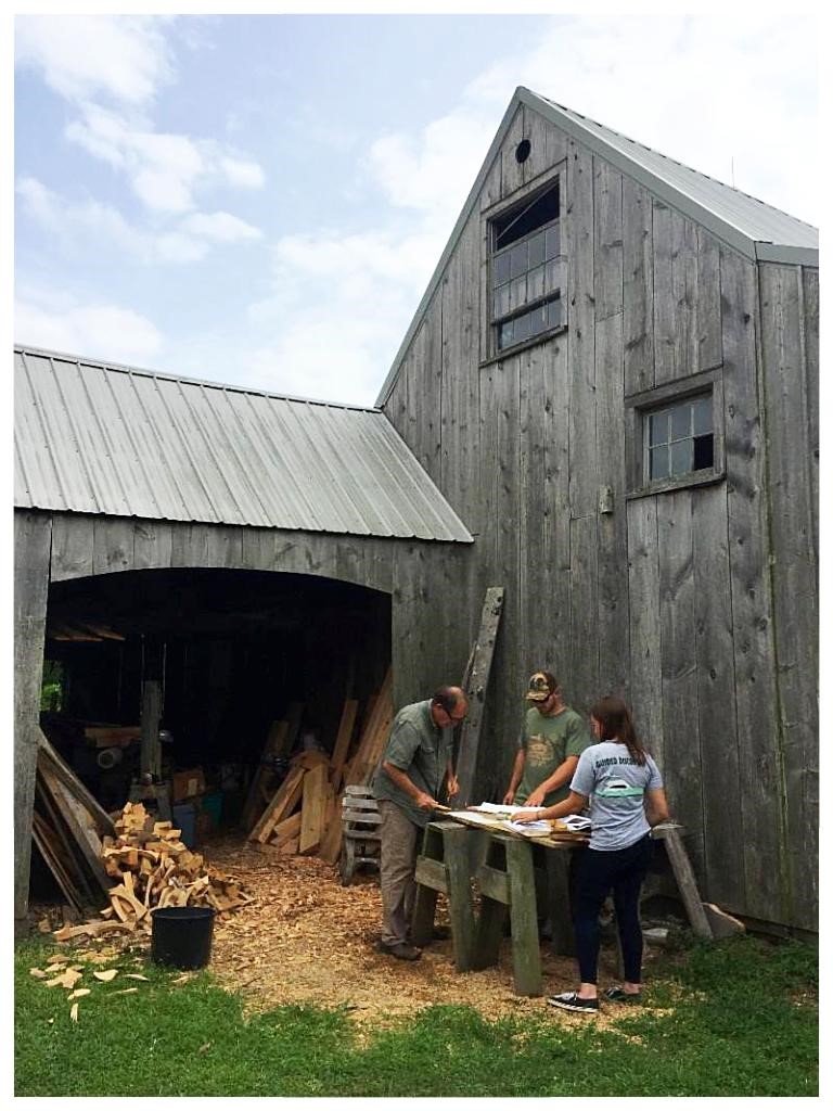 Goshen Farm in Goshen, NJ - Master Decoy Carver, J.P. Hand creating patterns for carving with Apprentices - Heather Lucadema & Alex Hascha