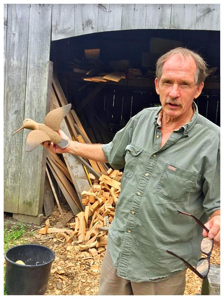 J.P. Hand showing one of his very own carved birds in flight & discussing techniques specific to this kind of carving