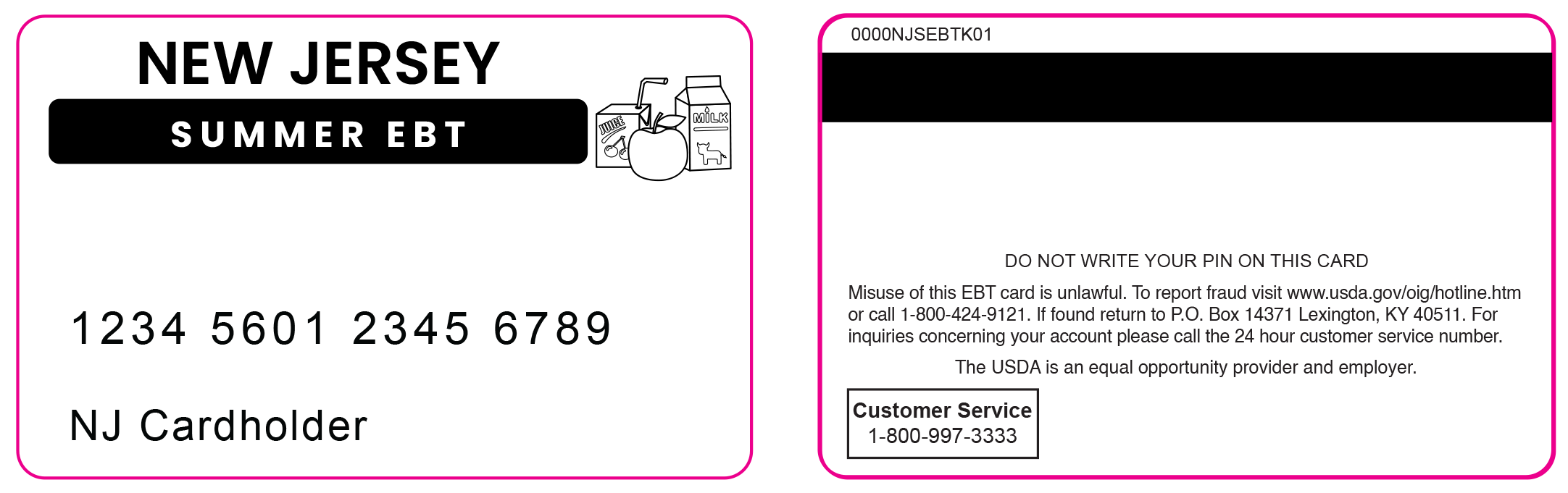 Image of front and back of an example EBT card