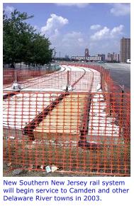 Photo of the New Southern NJ  Rail System which will begin service to Camden and other Delaware River towns in 2003.