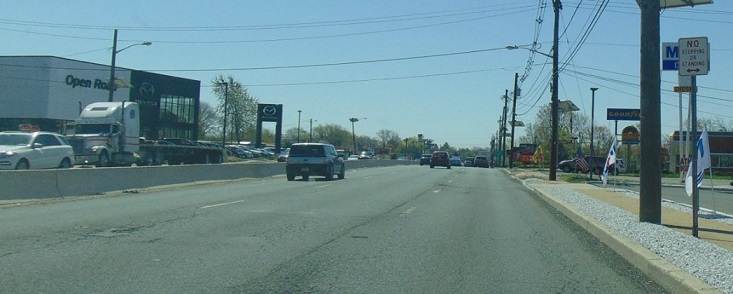 Street level view of Route 18 looking south from Highland Street intersection, Milepost 38.1