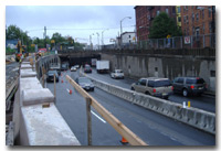 Single face barrier is now being used during construction. It allows crews to open and close access to the areas of the viaduct that need work photo.