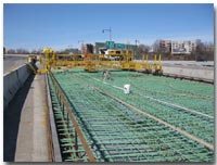 Crews install the steel reinforcement on the deck prior to the concrete placement on the 12th Street Viaduct photo.