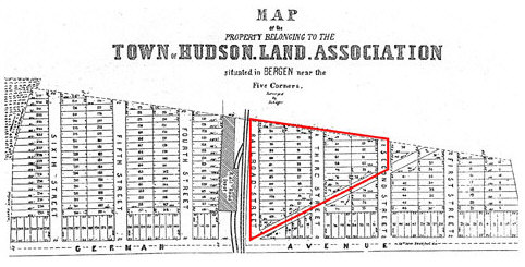 Map of the property belonging to the town of Hudson Land Association situated in Bergen near the Five Corners 1854