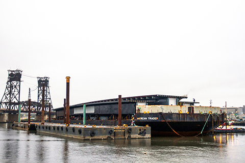 Barge achored at project site on the Hackensack River image