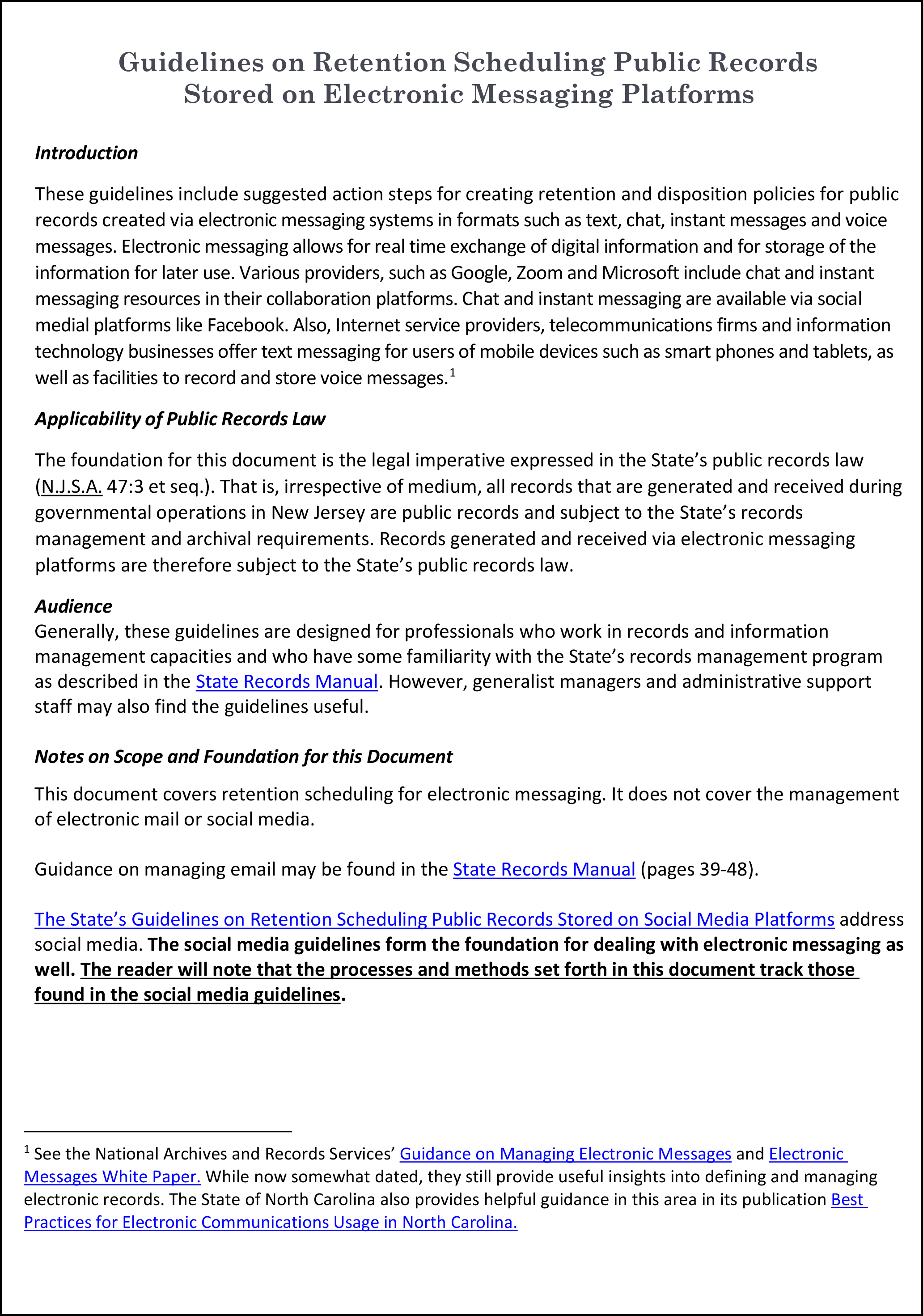 Guidelines on Retention Scheduling Public Records Stored on Electronic Messaging Platforms
