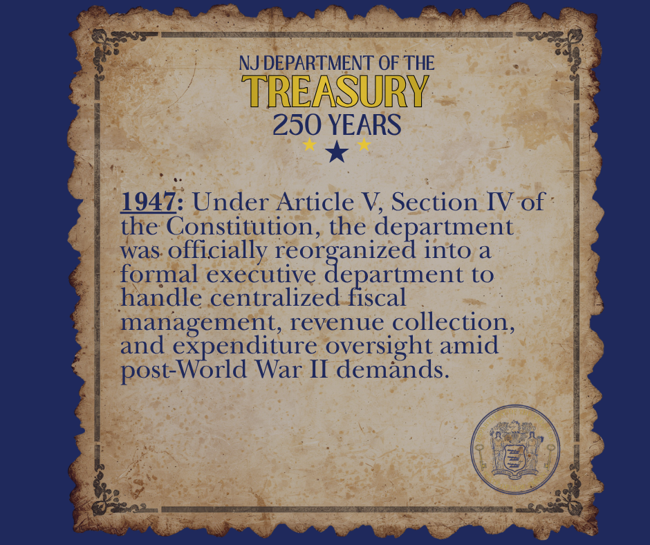1947: Under Article V, Section IV of the Constitution, the department was officially reorganized into a formal executive department to handle centralized fiscal management, revenue collection, and expenditure oversight amid post-World War II demands.