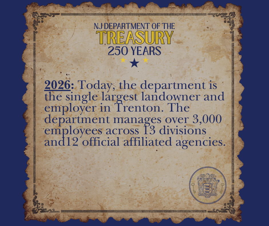 2026: Today, the department is the single largest landowner and employer in Trenton. The department manages over 3,000 employees across 13 divisions and12 official affiliated agencies.