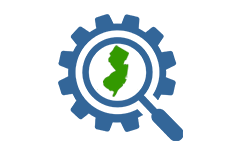 Icon with gear around a magnifying glass look at the outline of NJ