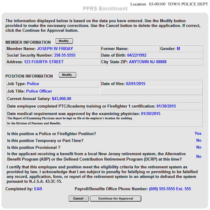 pfrs enrollment summary