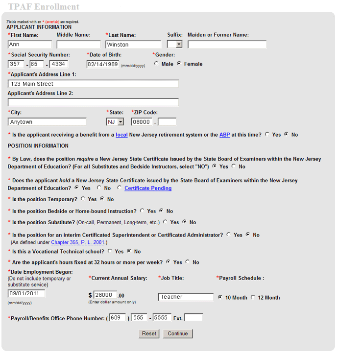 tpaf enrollment screen 1